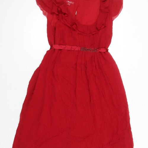 Monsoon Womens Red Silk A-Line Size 14 Scoop Neck