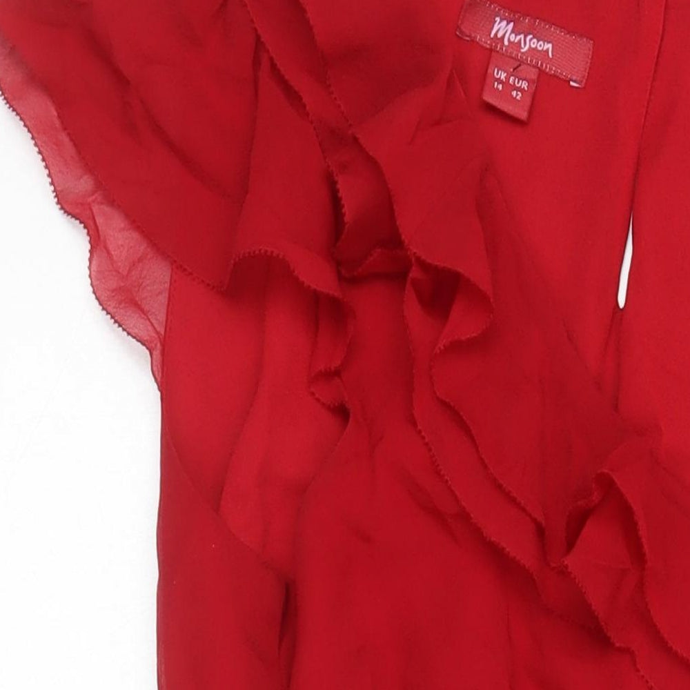 Monsoon Womens Red Silk A-Line Size 14 Scoop Neck