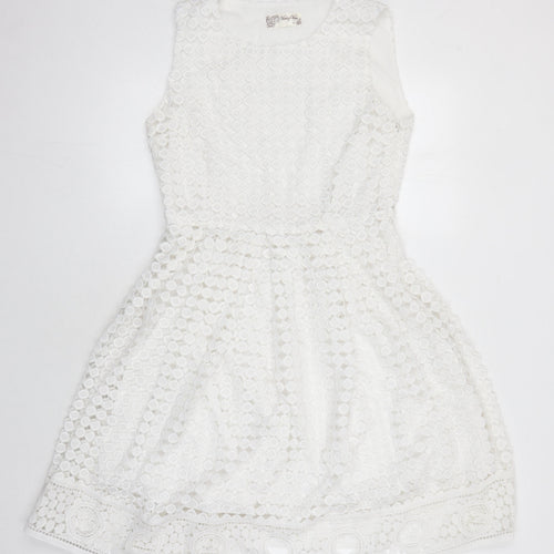 Voluez Vous Womens White Polyester A-Line Size M Round Neck