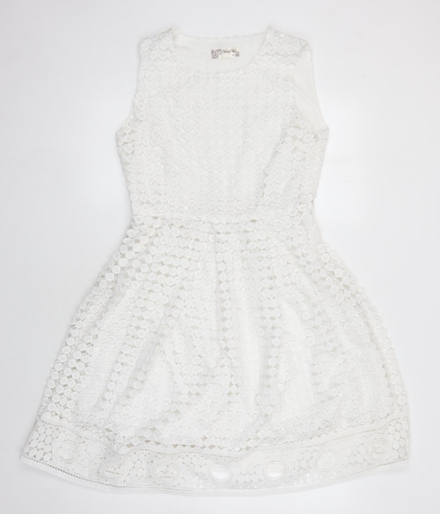Voluez Vous Womens White Polyester A-Line Size M Round Neck