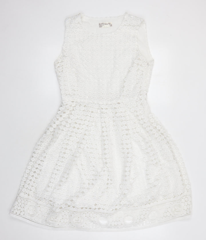 Voluez Vous Womens White Polyester A-Line Size M Round Neck
