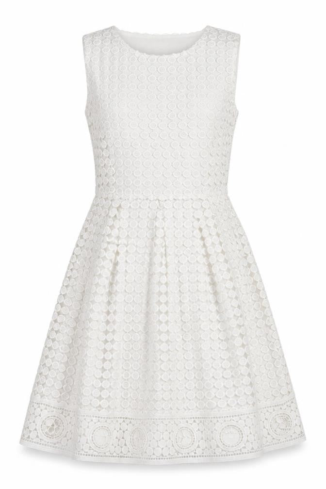 Front view of Voluez Vous women’s white polyester a-line, size M, round neck