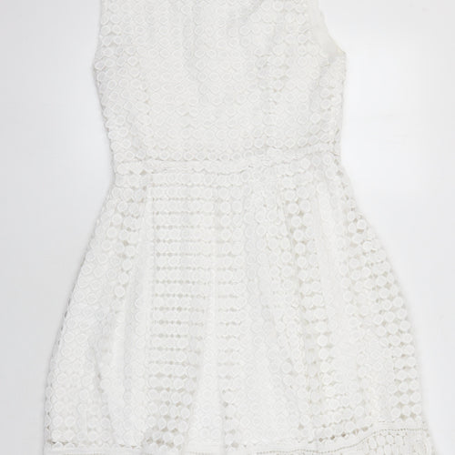 Voluez Vous Womens White Polyester A-Line Size M Round Neck
