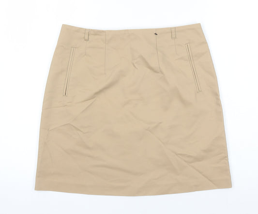 H&M Womens Beige Cotton Mini Skirt Size 8 Zip