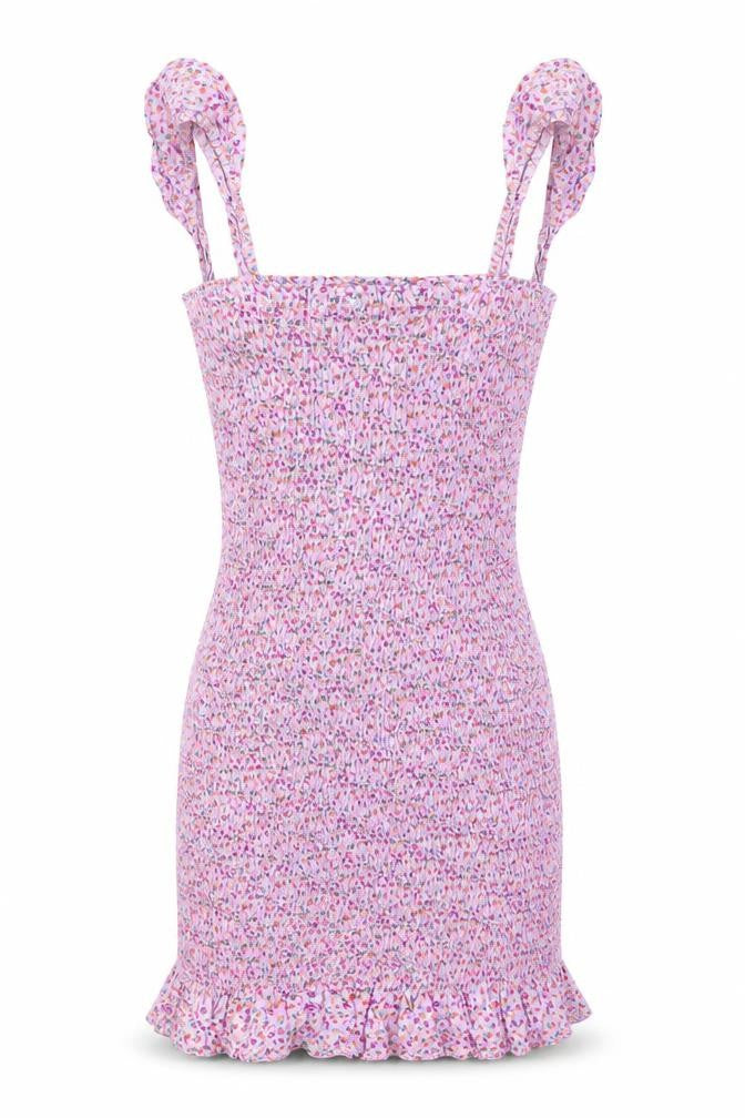 Front view of PRETTYLITTLETHING women’s ivory fair isle viscose mini, size UK 4, round neck