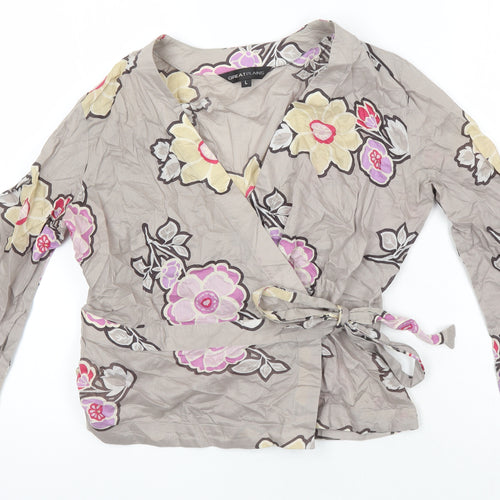 Great Plains Womens Multicoloured Floral 100% Cotton Kimono Blouse Size L V-Neck