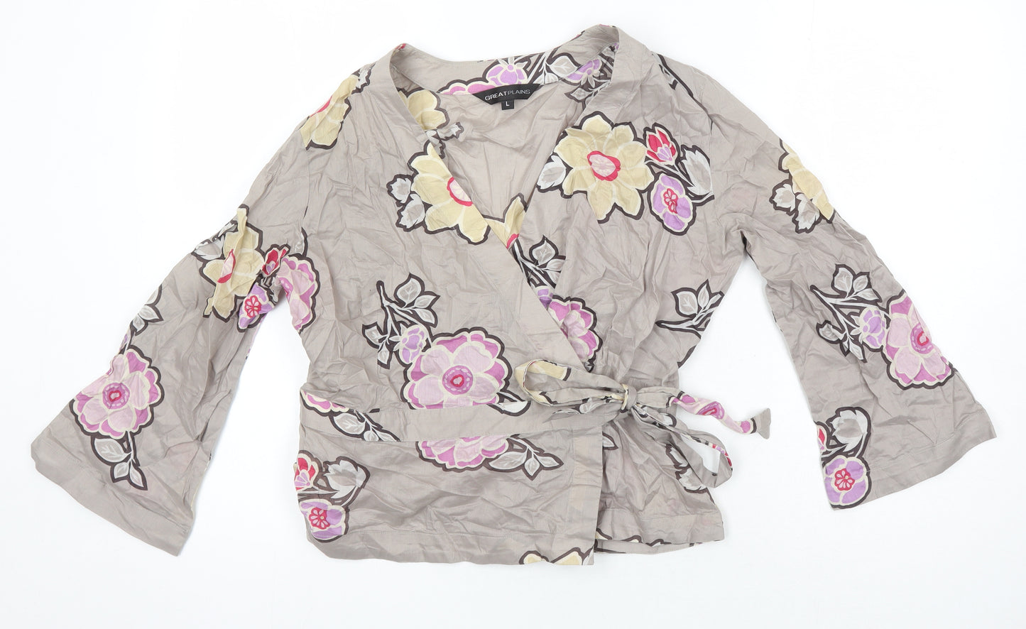 Great Plains Womens Multicoloured Floral 100% Cotton Kimono Blouse Size L V-Neck