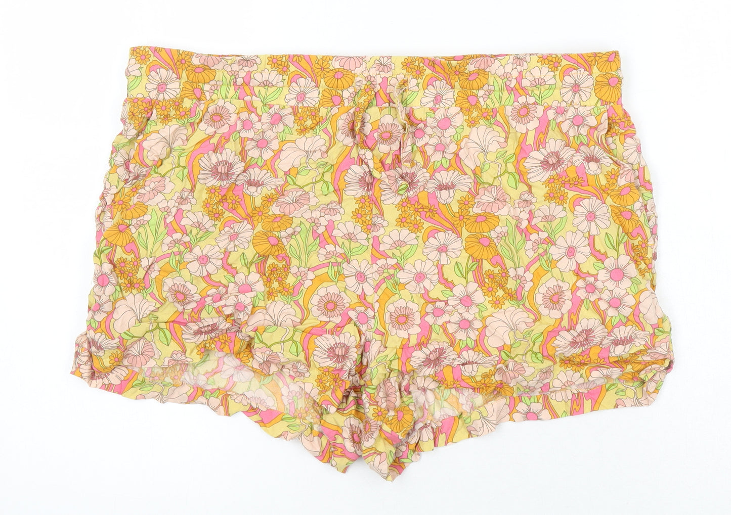 Monkl Womens Multicoloured Floral Viscose Basic Shorts Size L Regular - Elasticated Waist