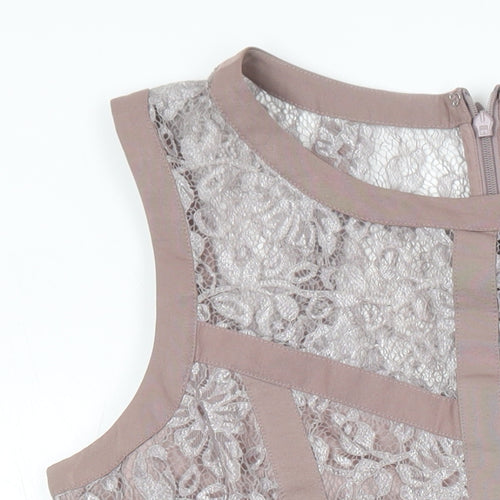 Warehouse Womens Beige Polyester A-Line Size 12 Boat Neck