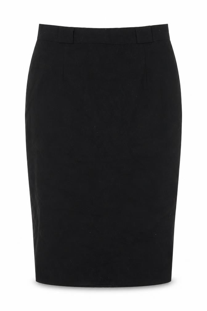 Front view of St Bernard women’s black polyester straight & pencil skirt, size UK 16