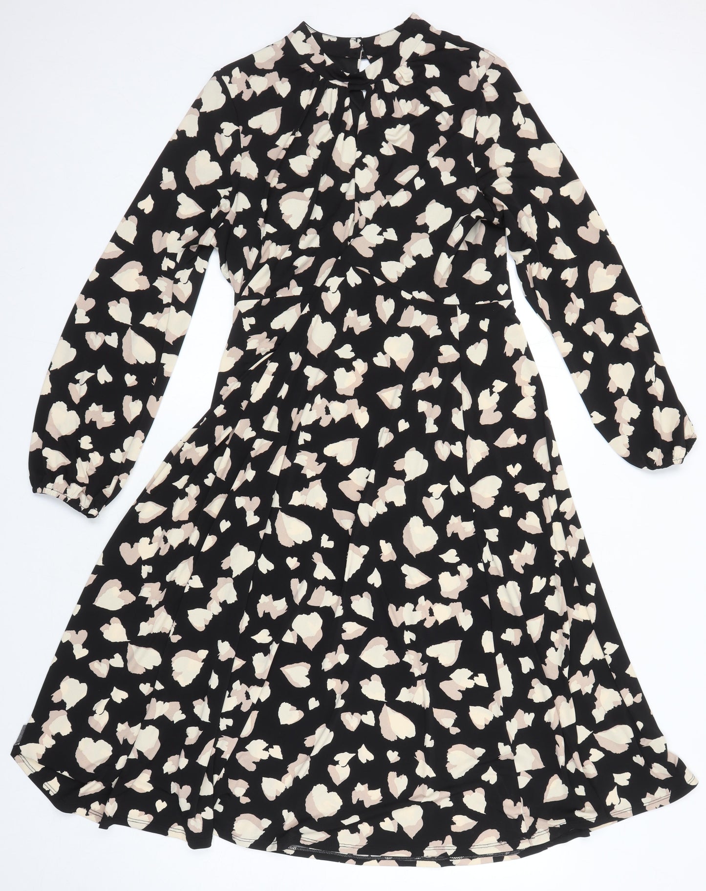 Wallis Womens Ivory Geometric Polyester A-Line Size 16 Round Neck