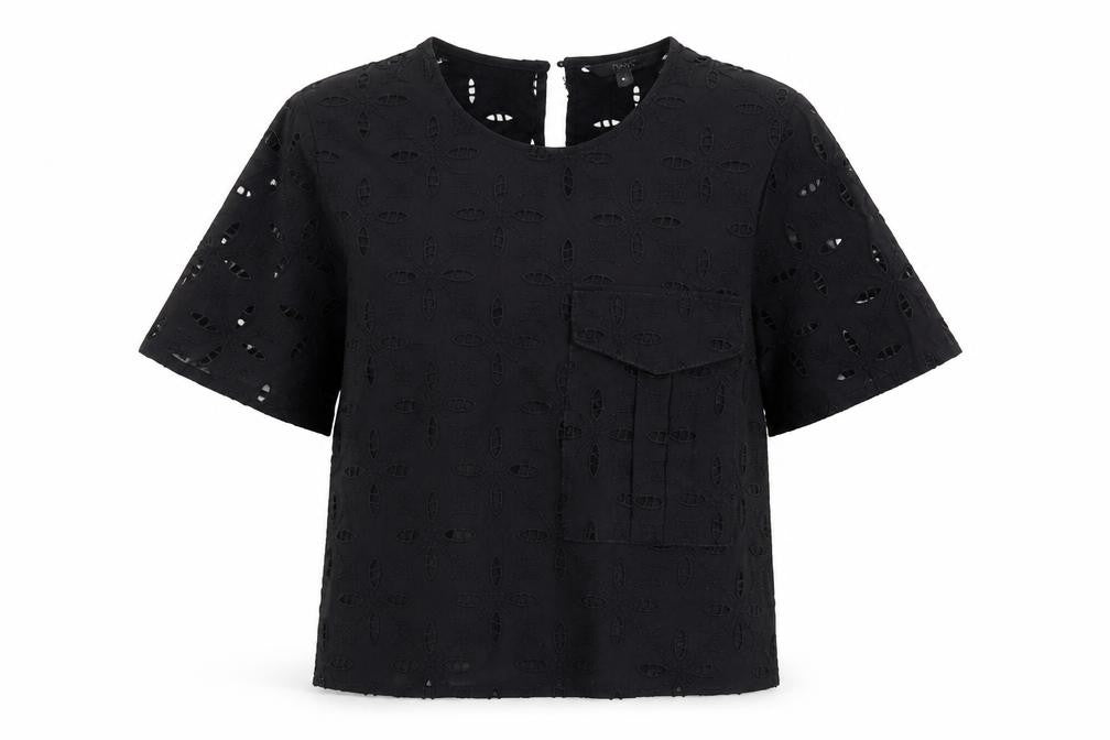 Front view of Next women’s black 100% cotton tunic blouse, size UK 8, roll neck