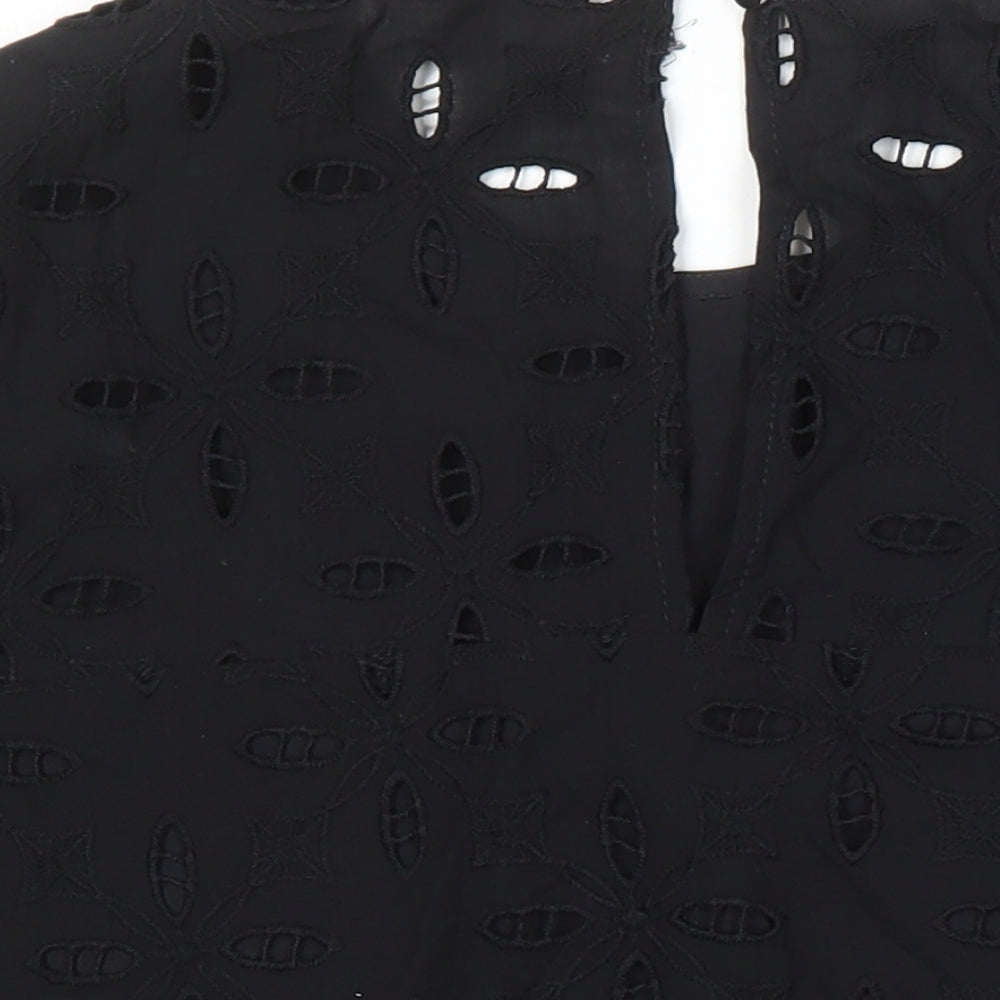 NEXT Womens Black 100% Cotton Tunic Blouse Size 8 Roll Neck