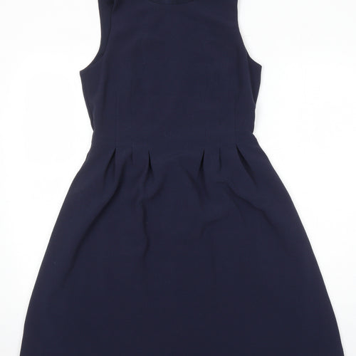 H&M Womens Blue Polyester A-Line Size 10 Boat Neck