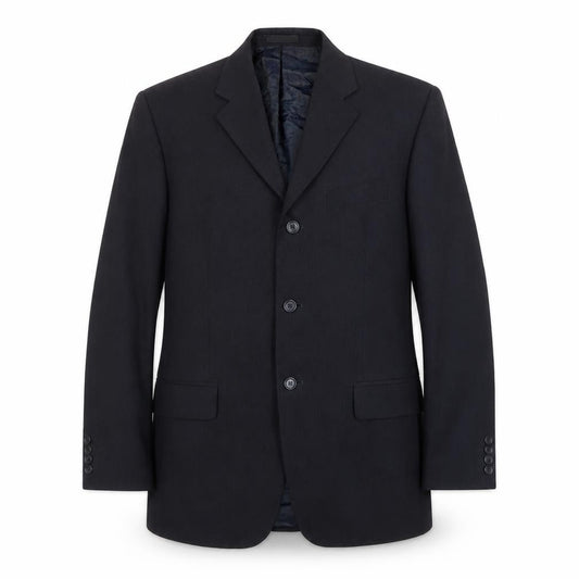 Front view of BHS men’s black polyester jacket suit jacket, size 38, regular