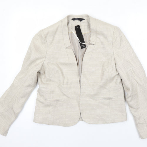 BM Collection Womens Beige Herringbone Jacket Blazer Size 10