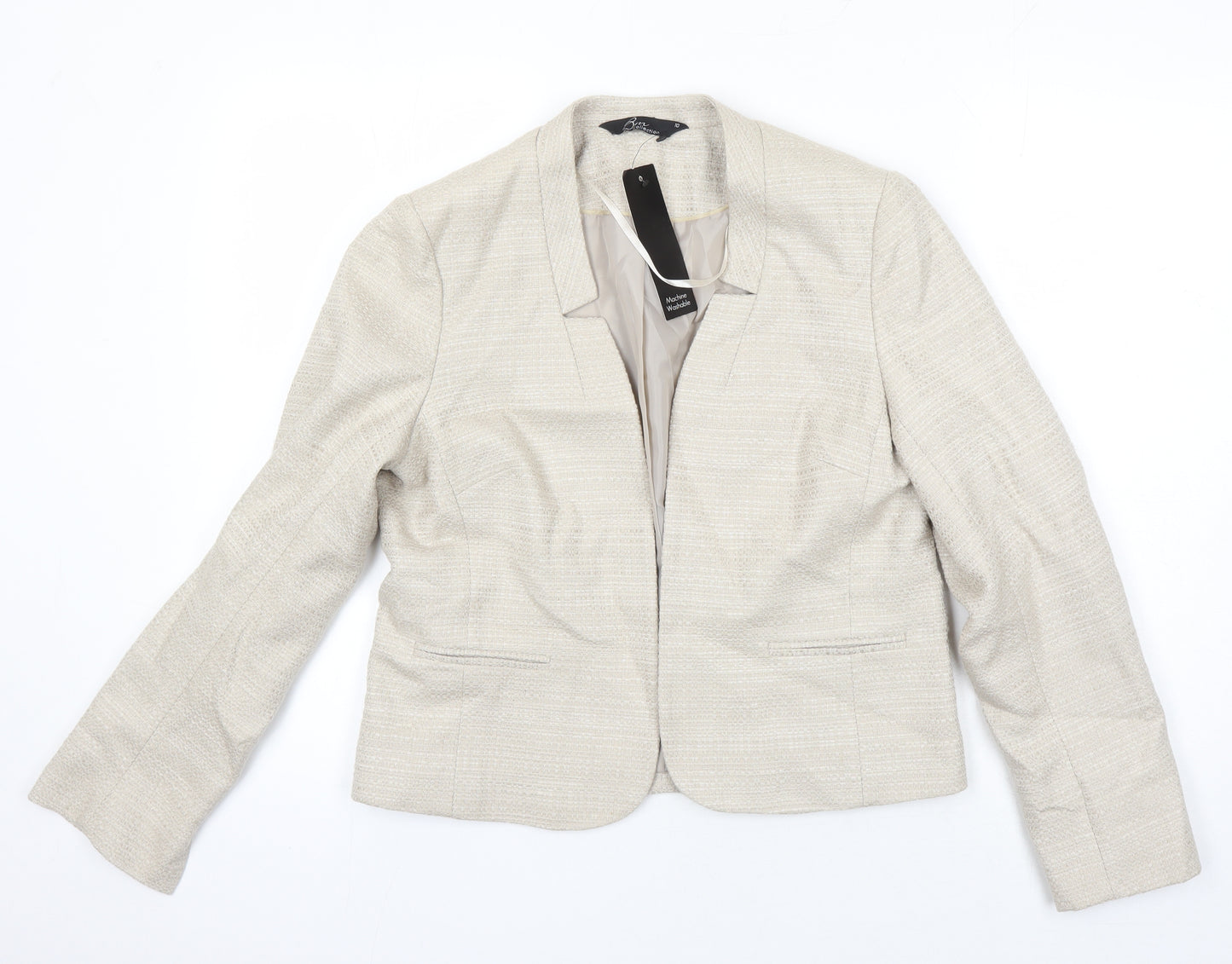 BM Collection Womens Beige Herringbone Jacket Blazer Size 10
