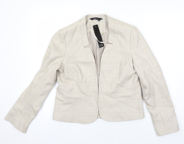 BM Collection Womens Beige Herringbone Jacket Blazer Size 10