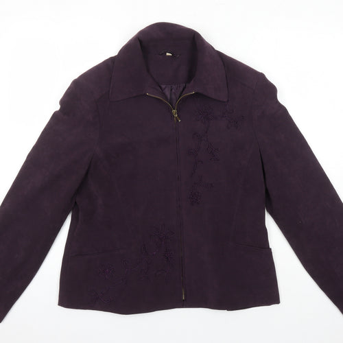 EWM Womens Purple Jacket Size 14 - Embroidered Detail