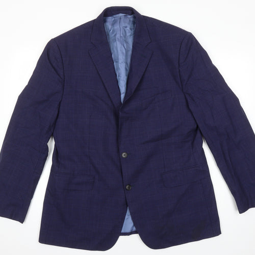 Moss Mens Blue Check Wool Jacket Suit Jacket Size 46 Regular