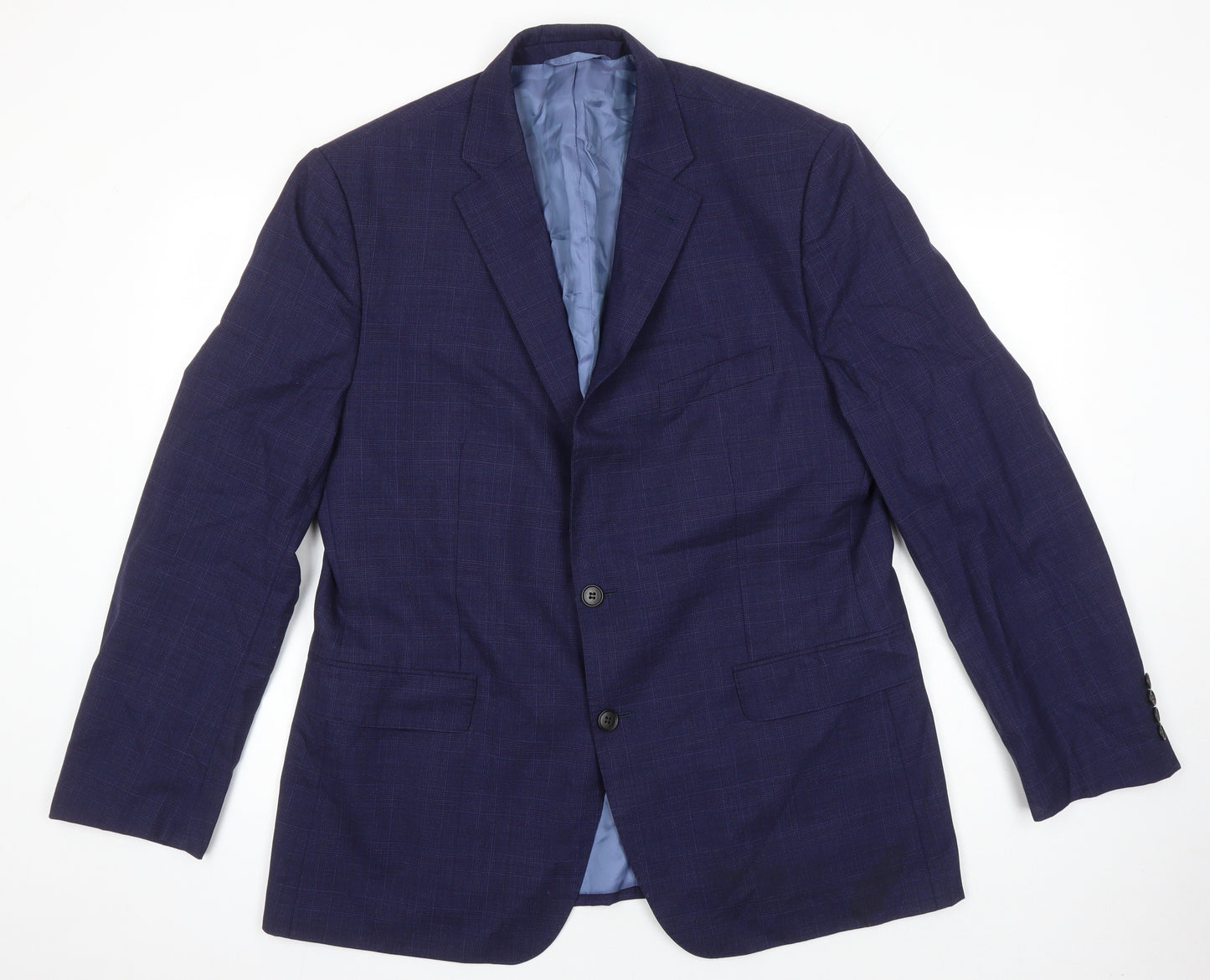 Moss Mens Blue Check Wool Jacket Suit Jacket Size 46 Regular