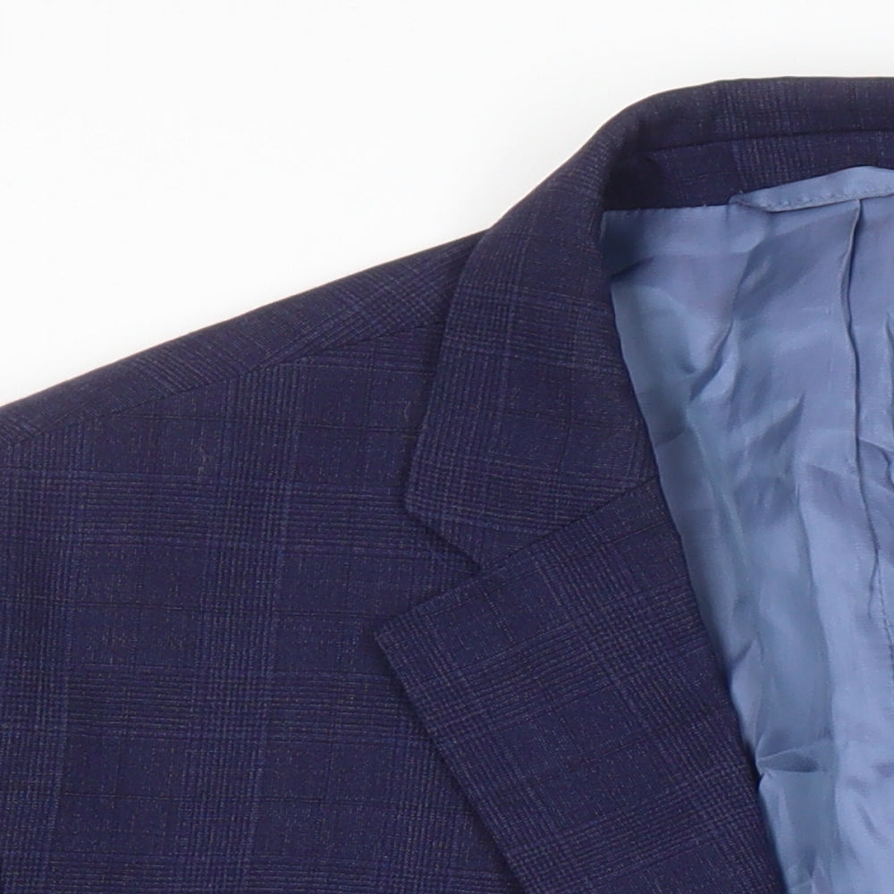 Moss Mens Blue Check Wool Jacket Suit Jacket Size 46 Regular