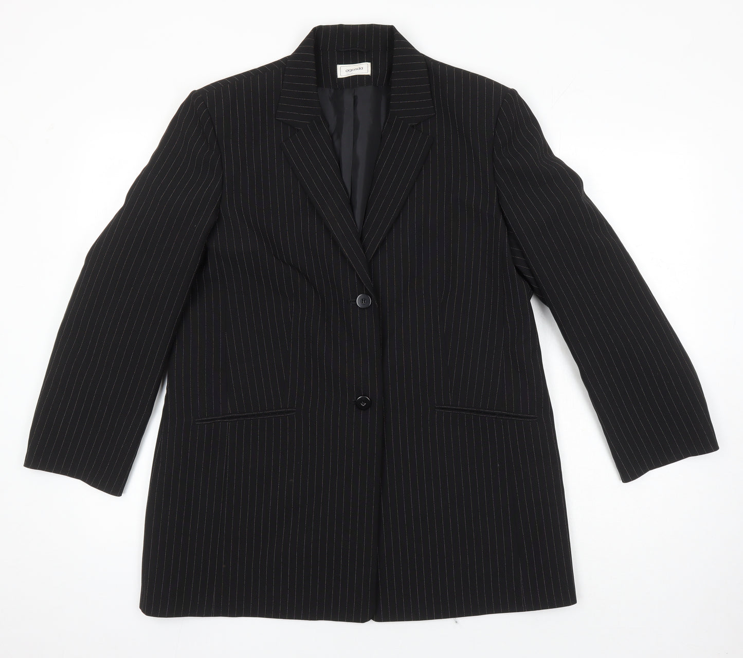 Agenda Womens Black Striped Jacket Blazer Size 16