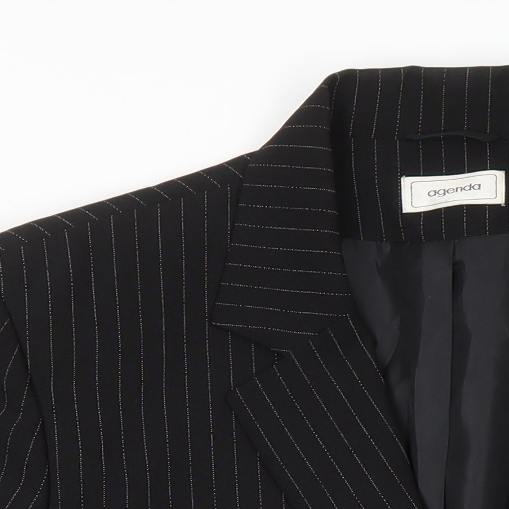 Agenda Womens Black Striped Jacket Blazer Size 16