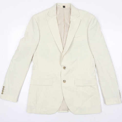 M&S Mens Ivory Polyester Jacket Blazer Size 38 Regular