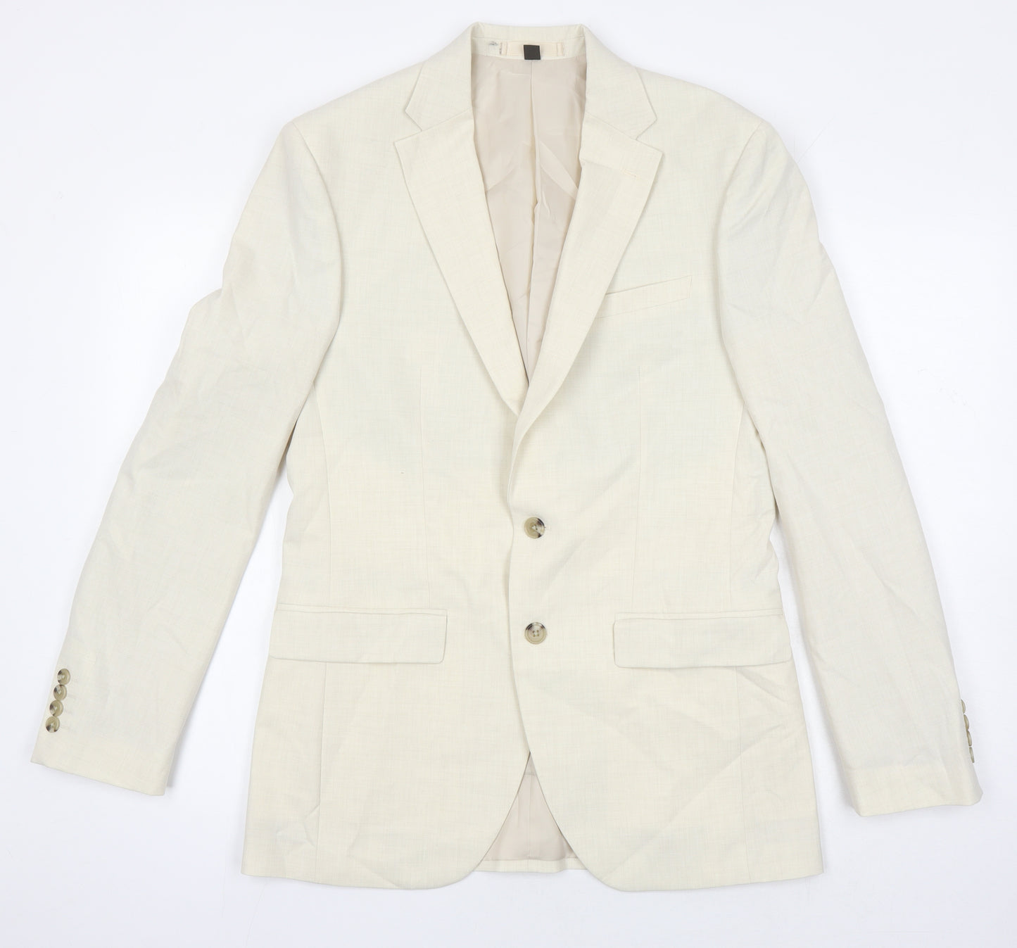 M&S Mens Ivory Polyester Jacket Blazer Size 38 Regular