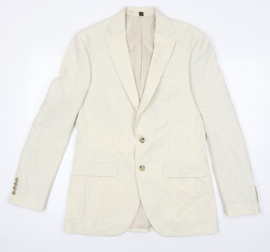 M&S Mens Ivory Polyester Jacket Blazer Size 38 Regular