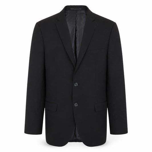 Front view of Carreman men’s black polyester jacket blazer, size 38, regular