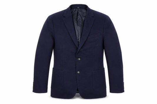 Front view of Marks & Spencer men’s blue polyimide jacket blazer, size 44, regular