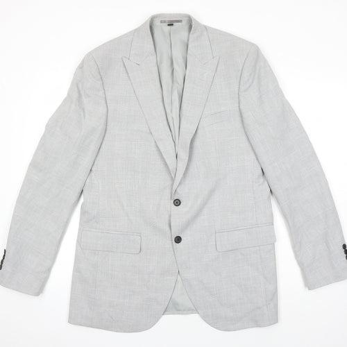 M&S Mens Grey Check Polyester Jacket Blazer Size 42 Big & Tall