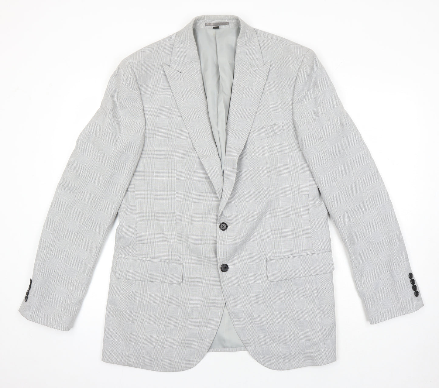 M&S Mens Grey Check Polyester Jacket Blazer Size 42 Big & Tall