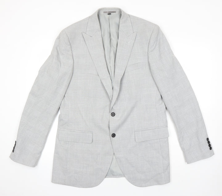 M&S Mens Grey Check Polyester Jacket Blazer Size 42 Big & Tall