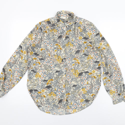 H&M Womens Ivory Floral Polyester Basic Button-Up Size 4 Collared