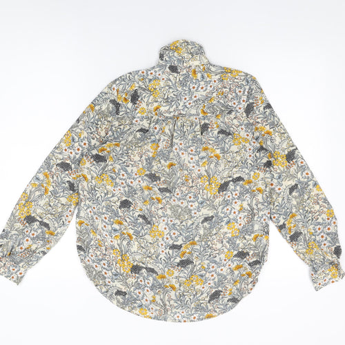 H&M Womens Ivory Floral Polyester Basic Button-Up Size 4 Collared