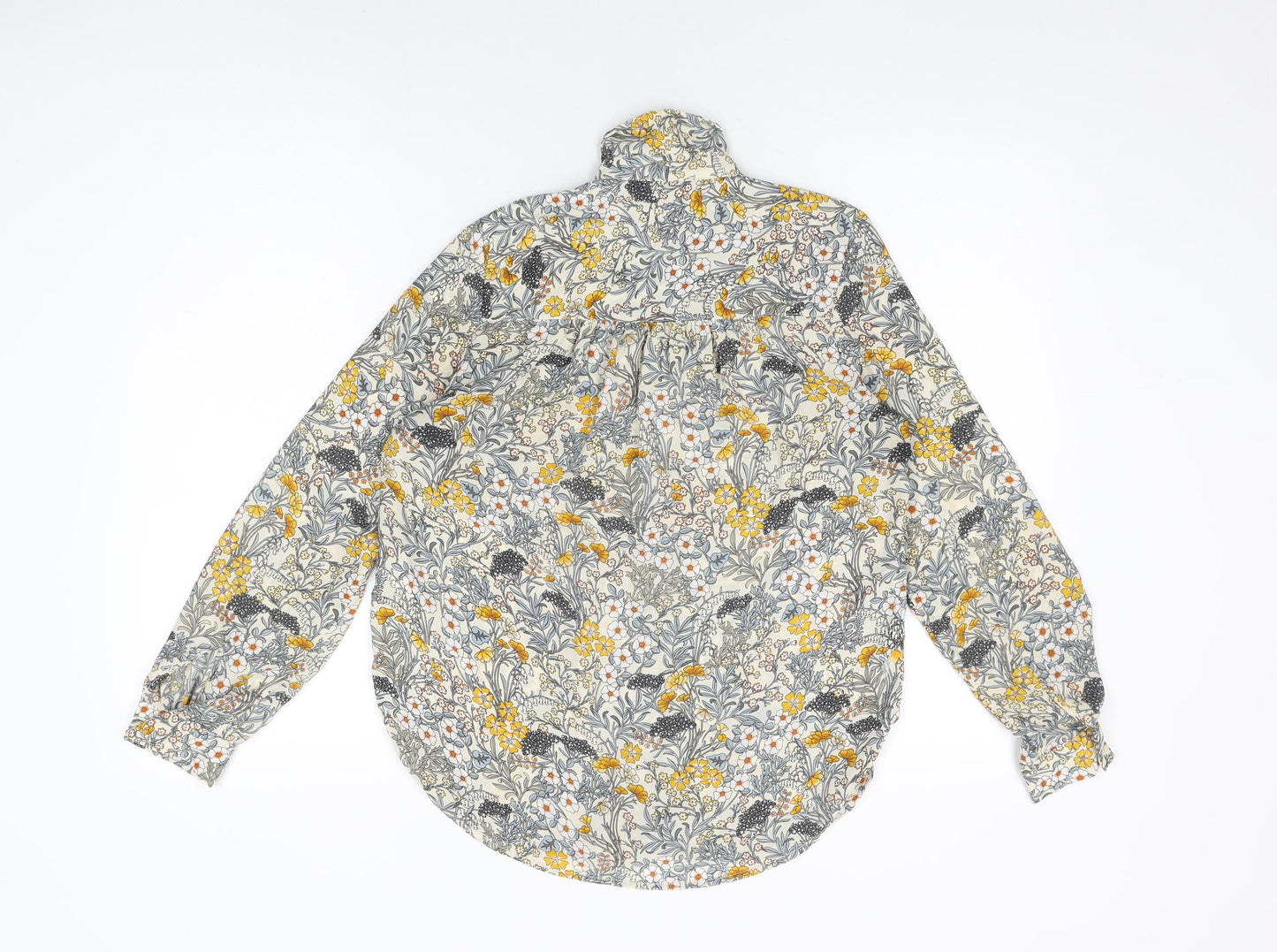 H&M Womens Ivory Floral Polyester Basic Button-Up Size 4 Collared