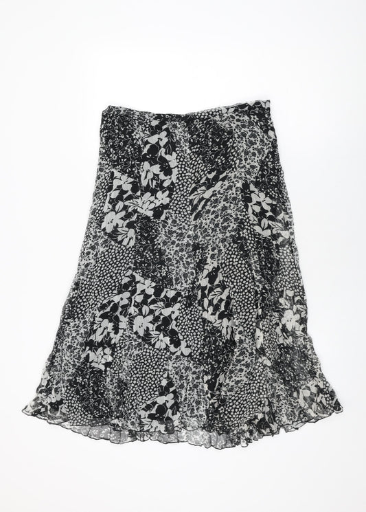 Gerry Weber Womens Black Floral Polyester Swing Skirt Size 14 Zip