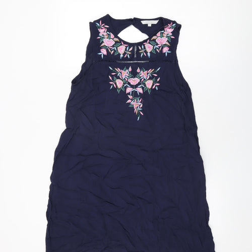 Red Herring Womens Blue Floral Viscose Shift Size 12 Round Neck Button