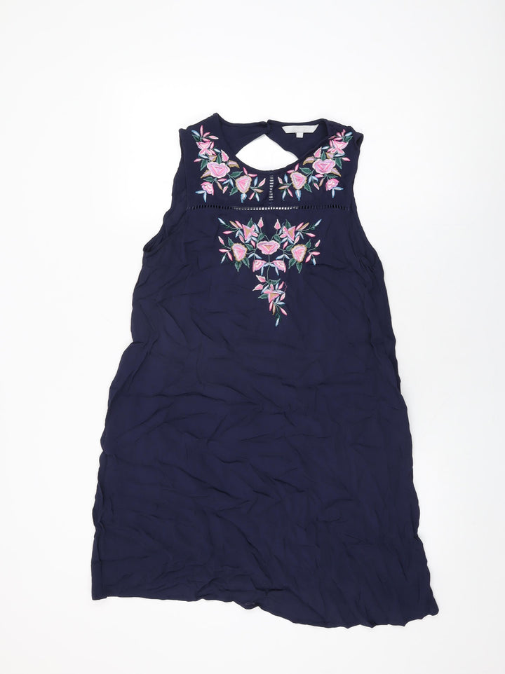 Red Herring Womens Blue Floral Viscose Shift Size 12 Round Neck Button