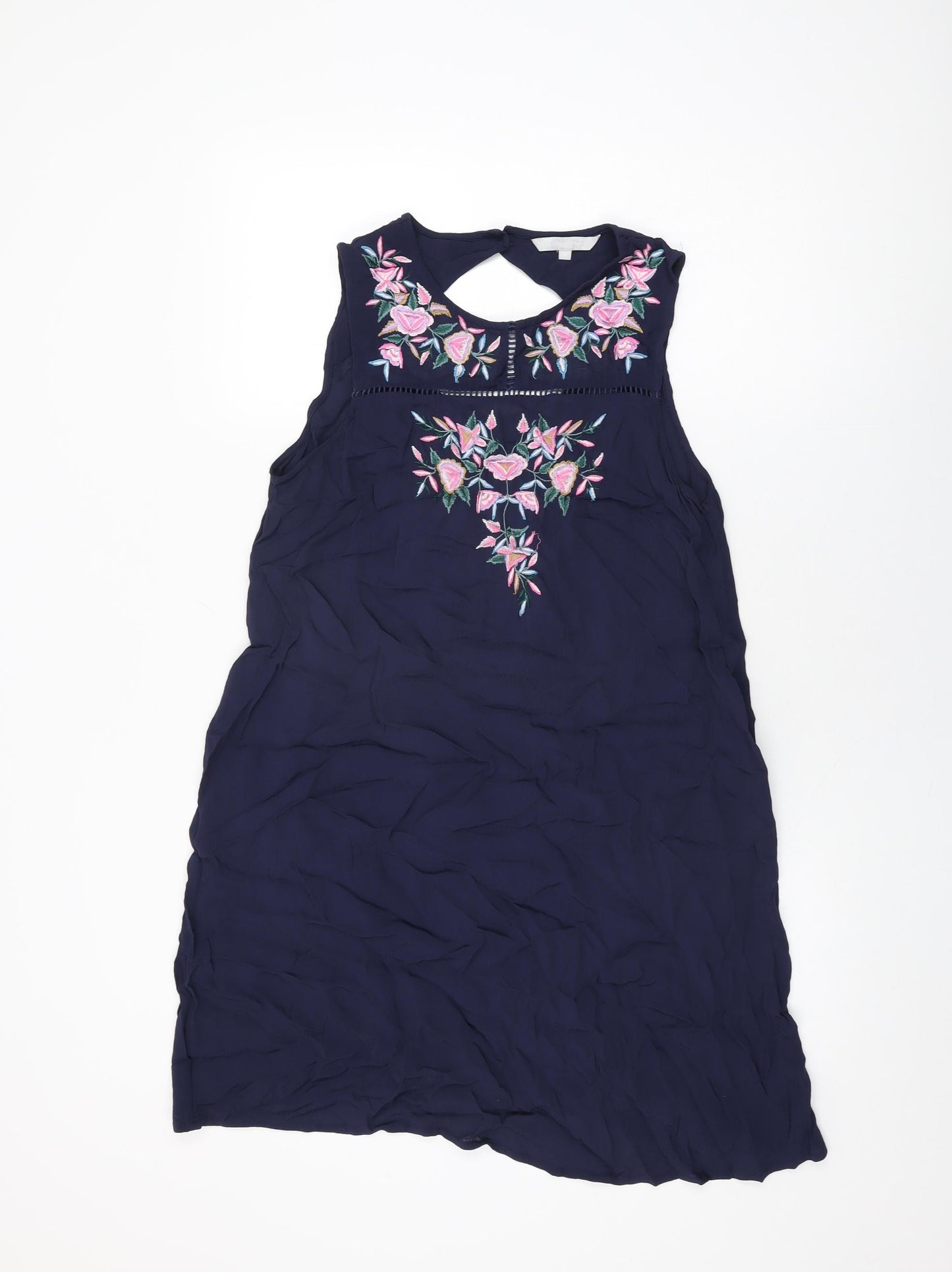 Red Herring Womens Blue Floral Viscose Shift Size 12 Round Neck Button