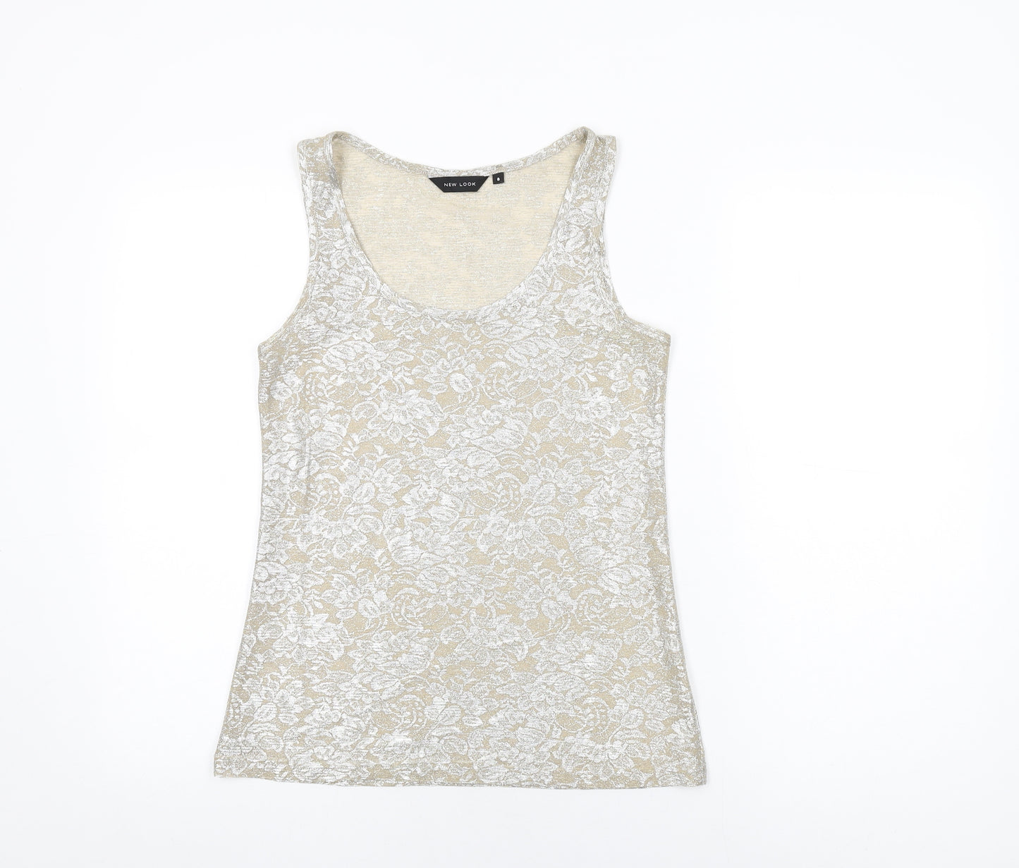 New Look Womens Beige Floral Polyester Basic Tank Size 8 Scoop Neck