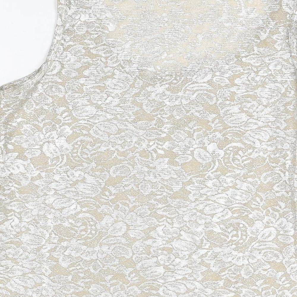 New Look Womens Beige Floral Polyester Basic Tank Size 8 Scoop Neck