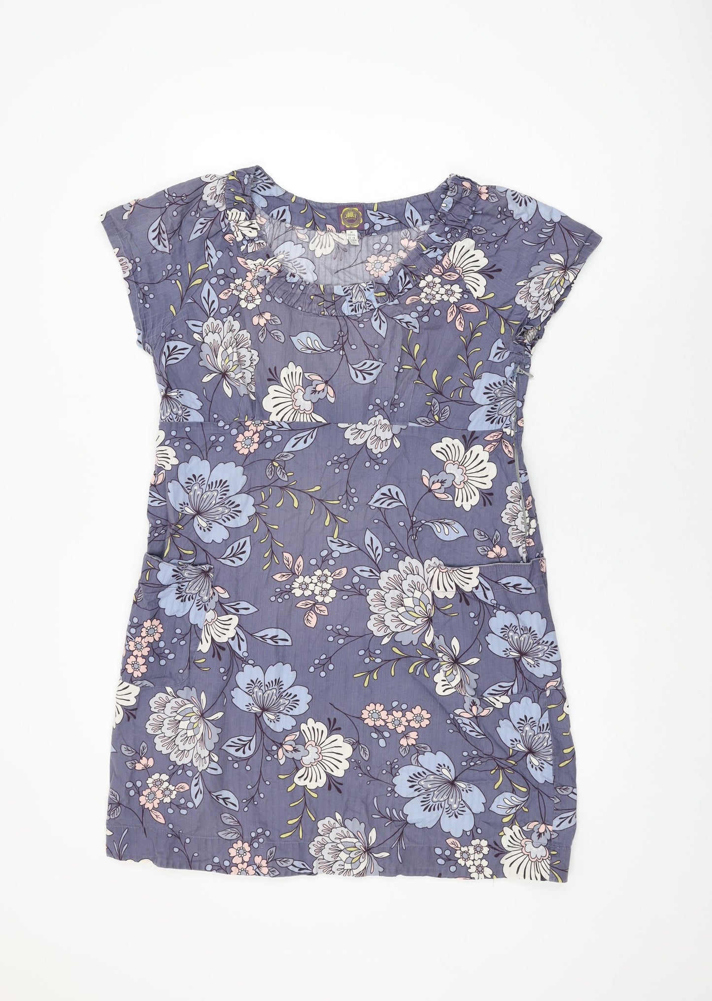 Joules Womens Blue Floral Cotton Shift Size 18 Round Neck Zip
