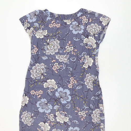 Joules Womens Blue Floral Cotton Shift Size 18 Round Neck Zip