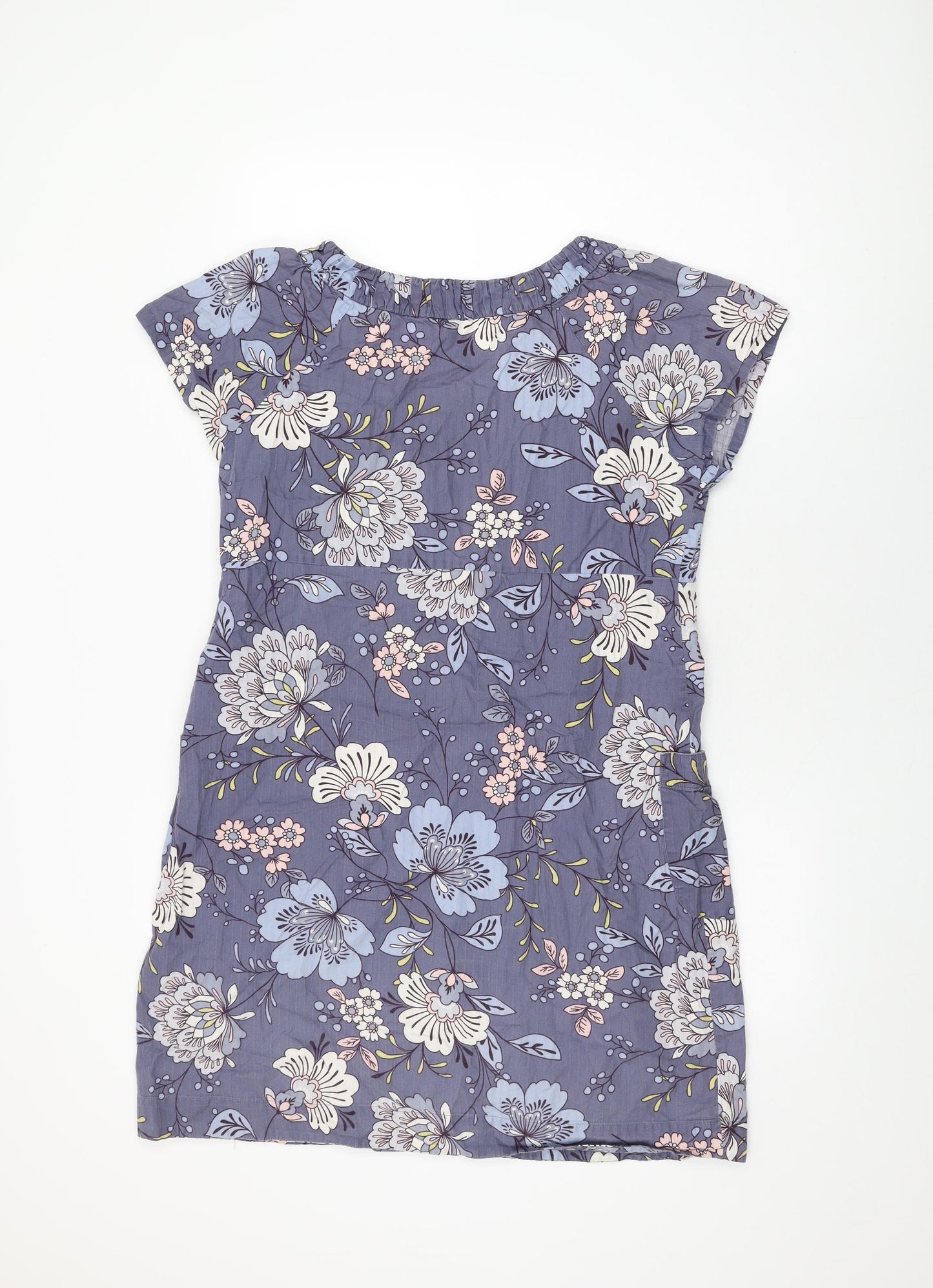 Joules Womens Blue Floral Cotton Shift Size 18 Round Neck Zip