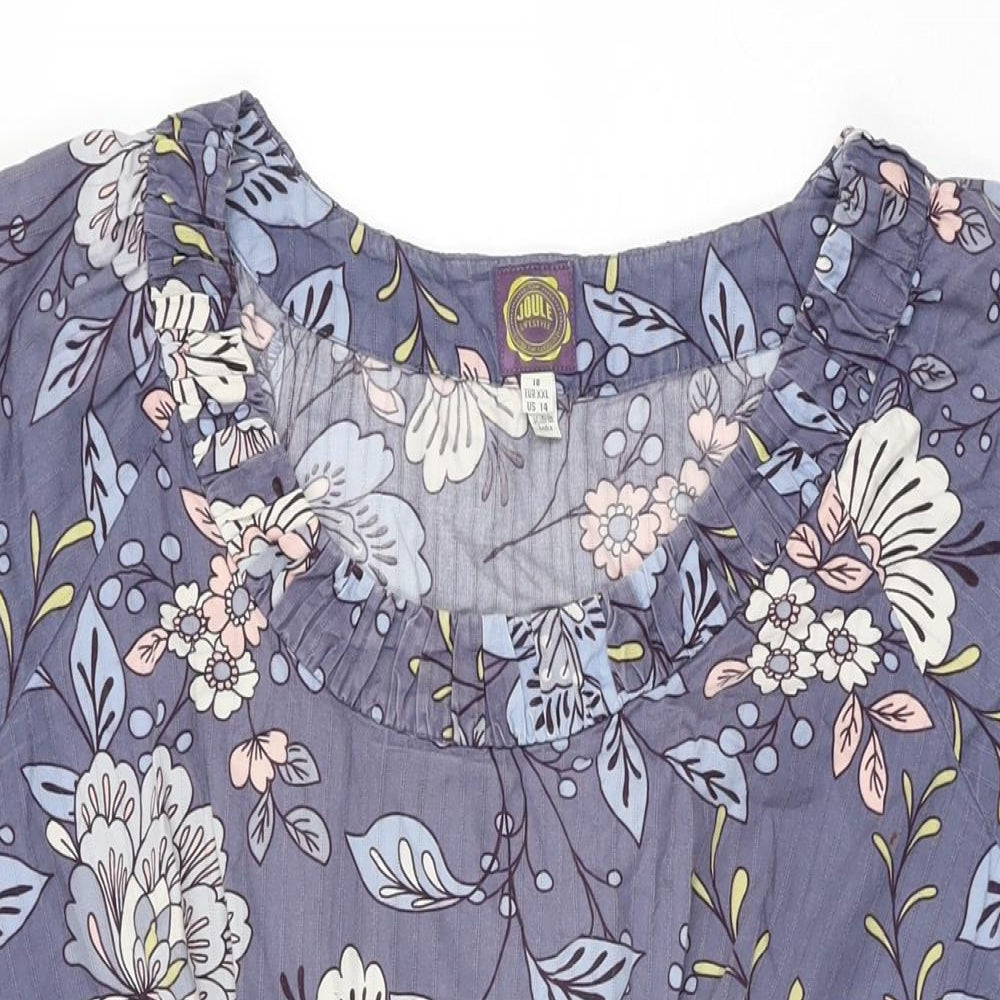 Joules Womens Blue Floral Cotton Shift Size 18 Round Neck Zip
