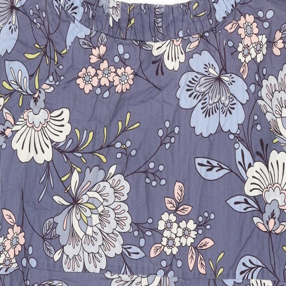 Joules Womens Blue Floral Cotton Shift Size 18 Round Neck Zip